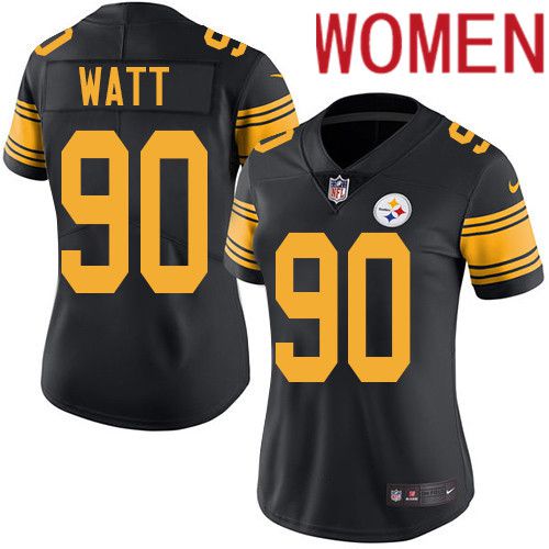 Women Pittsburgh Steelers 90 T. J. Watt Nike Black Vapor Limited Rush NFL Jersey